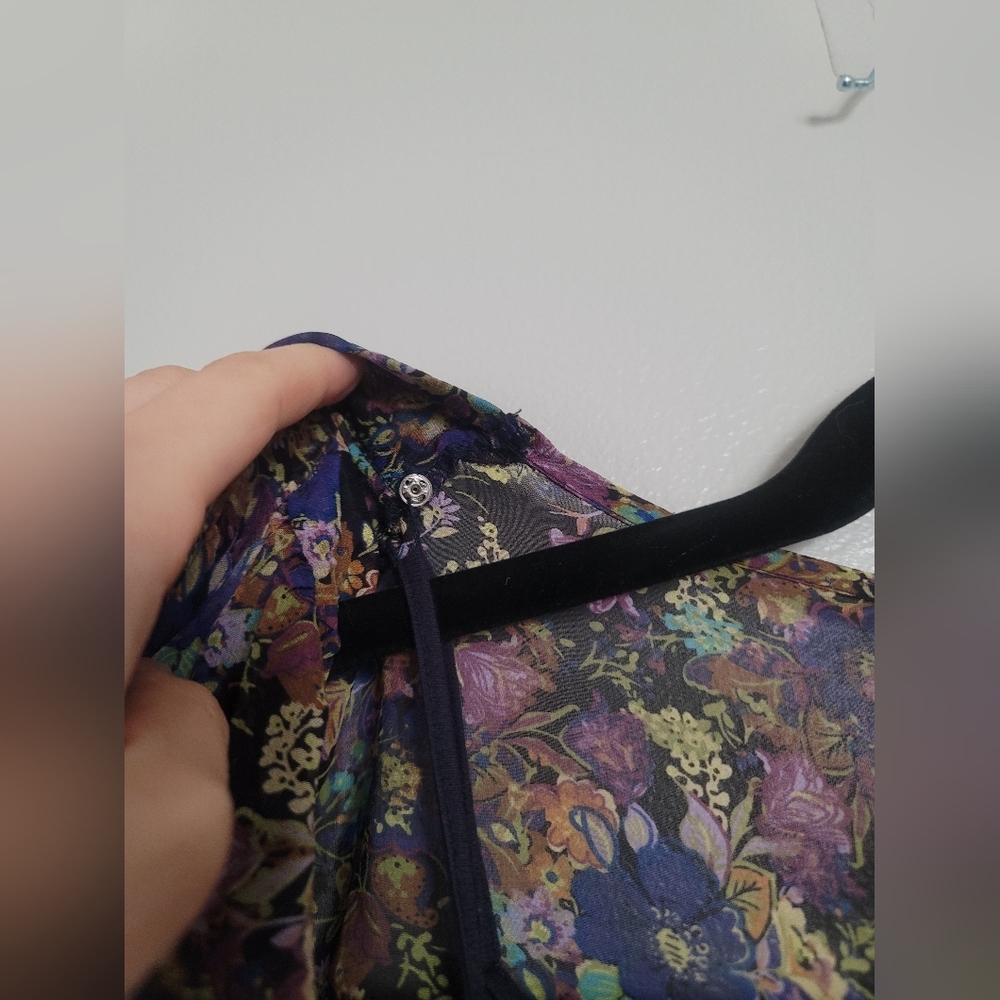 Ella Moss Dress M Navy Blue Silk 100% Floral Babydoll Y2K 90s Fairy Grunge - Picture 6 of 7
